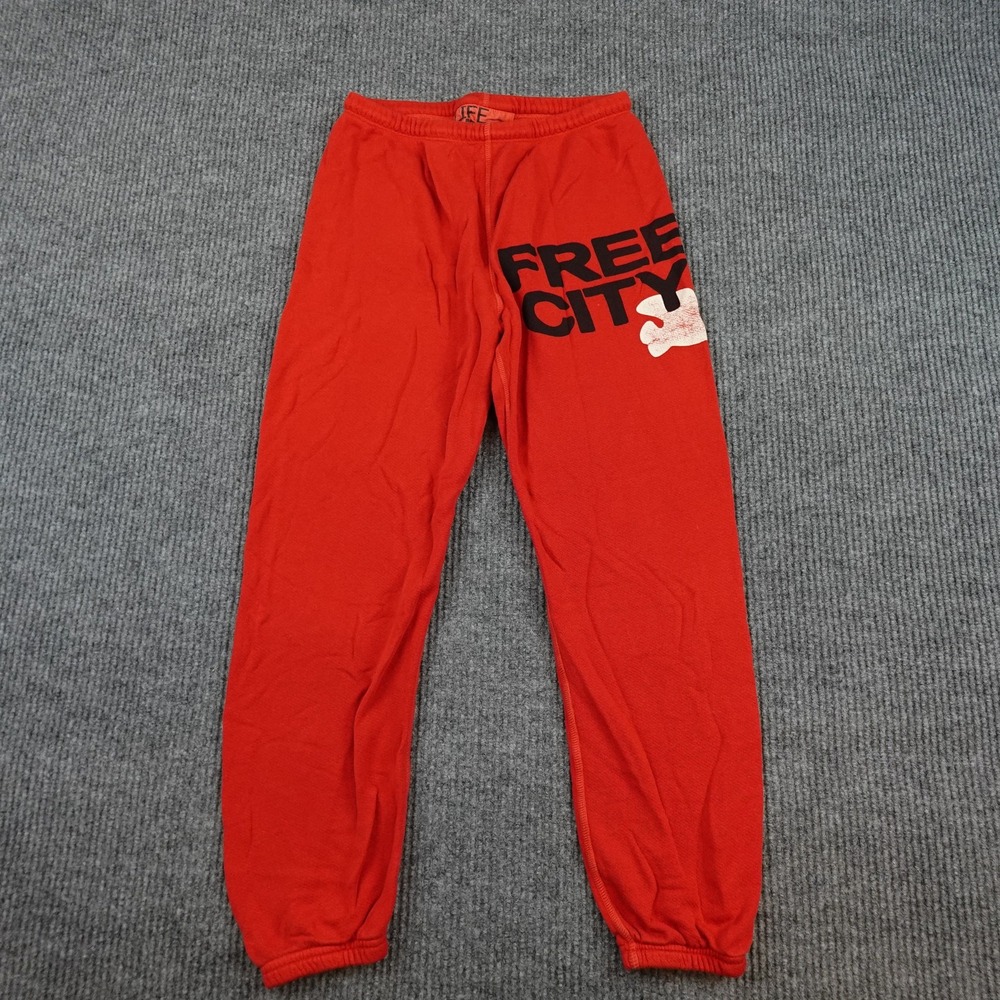Free City Jogger Sweatpants Womens Small Red French Terry Graphic Made USA